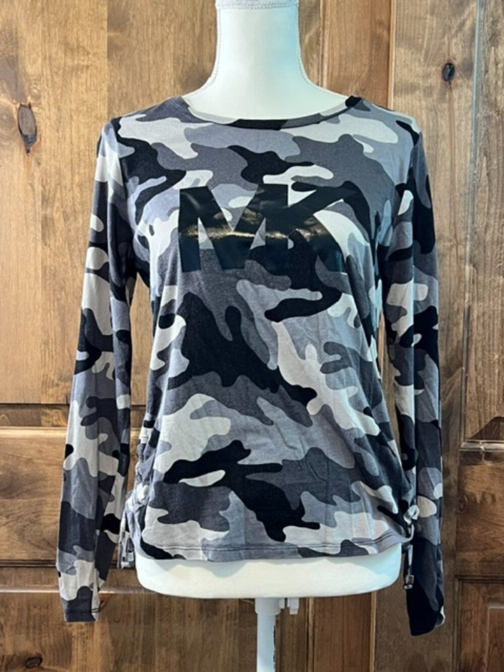 Michael Kors Long Sleeve Black/Gray Camoflauge Top